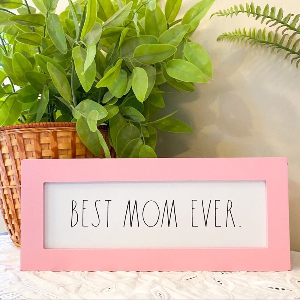 NWT Rae Dunn Best Mom Ever Sign Pink‎ White